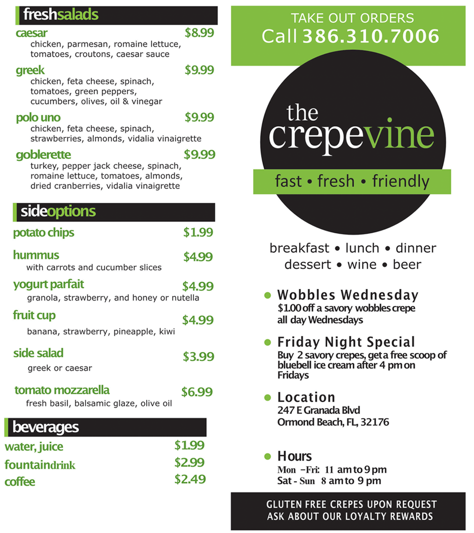 Crepevine Ormond Beach Menu